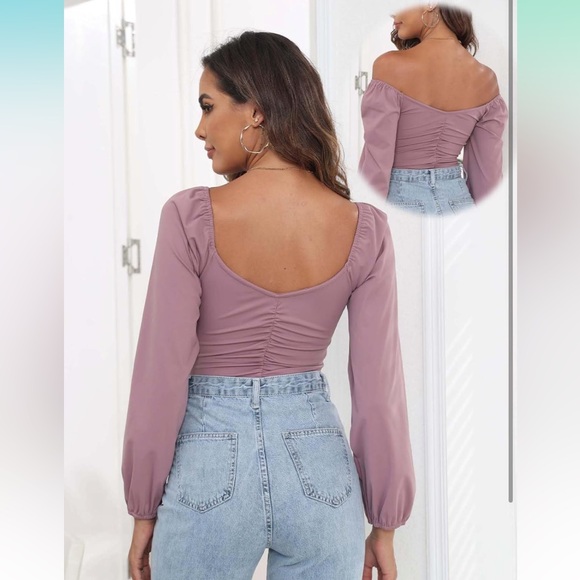 Womens Sexy Sweetheart V Neck Bodysuit Tops Long Sleeve Ruched Body Suits - Picture 2 of 5